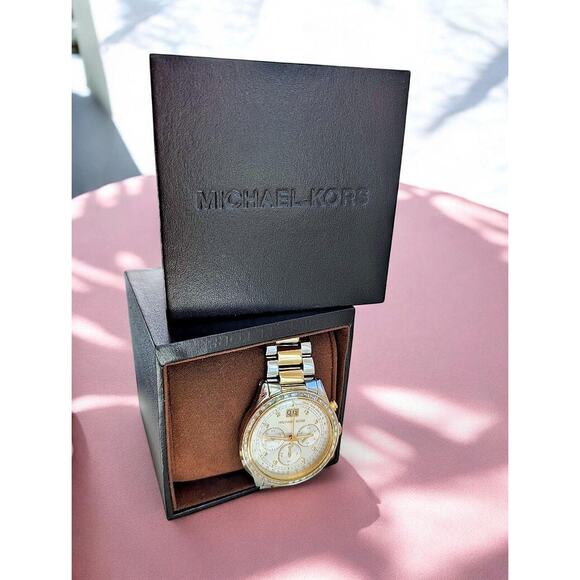 NWT Michael Kors Chronograph Crystal Watch Gold Silver MK6188 Brinkley - Picture 6 of 8